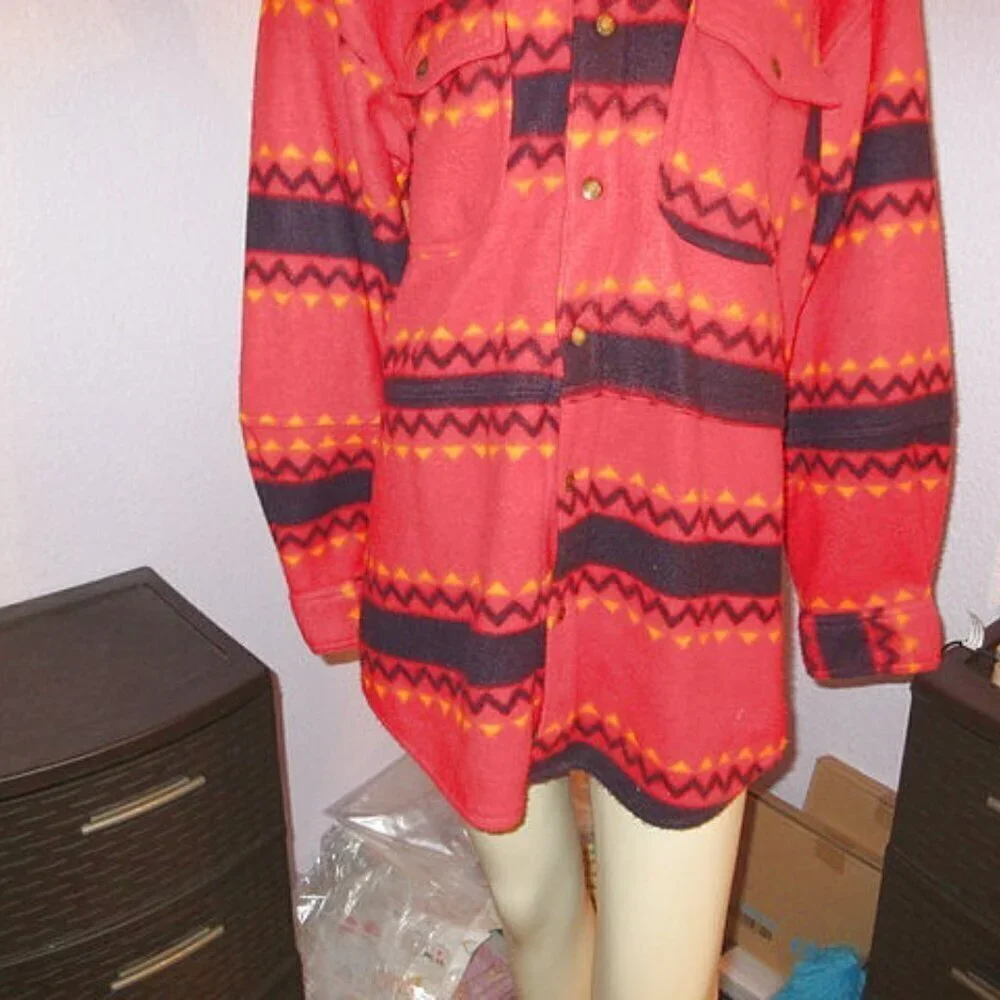 Vtg 90s Bugle Boy Jacket Size M Southwestern Aztec Fleece Baggy Snap Shirt